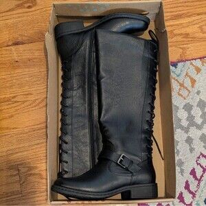 Eurosoft Size 7.5 Black Selden Knee High Riding Boots Adjustable Shaft Lace Up